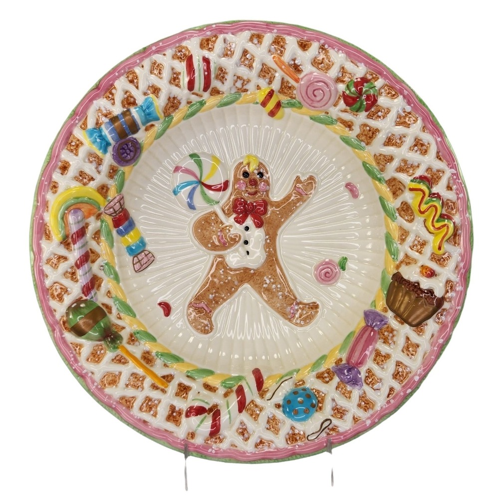 Fitz and Floyd Bowl Candy Lane Embossed Serving‎ Dish Xmas Gingerbread Vtg READ